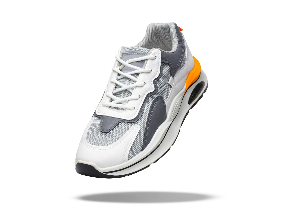 White sneaker levitation concept on white background