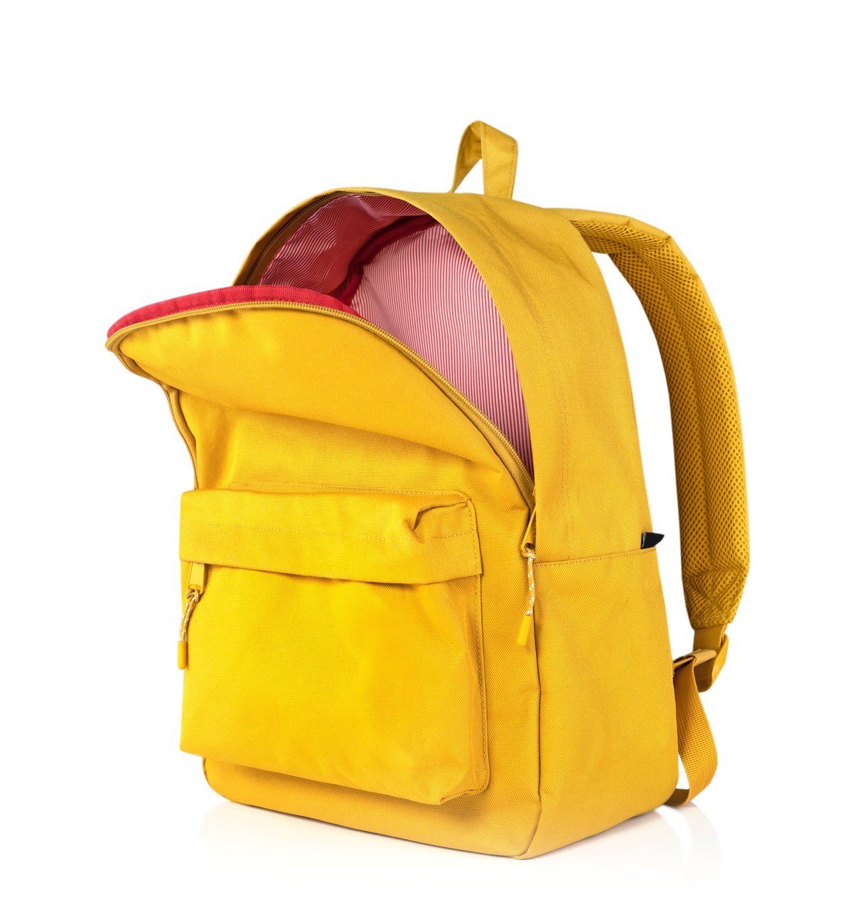 Yellow designer backpack isolated on a white background